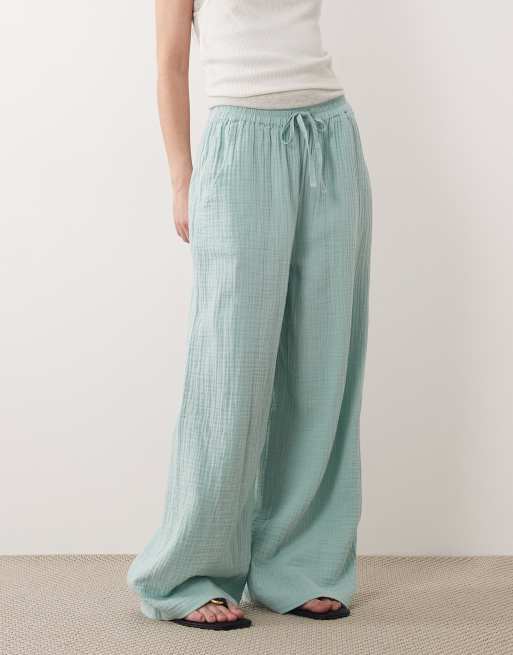 Iisla & Bird flowy wide leg trouser in dusky blue, 4 of 5
