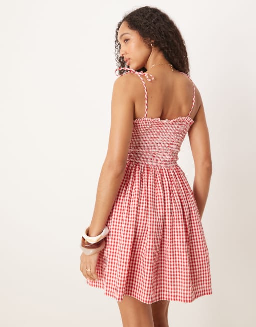 Iisla & Bird – Gesmoktes Strand-Minikleid mit Vichy-Karomuster in Rot, 4 von 4
