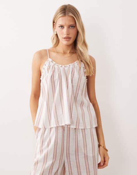 Iisla & Bird - Gestreepte cami strandtop in beige, deel van co-ord set - view 1