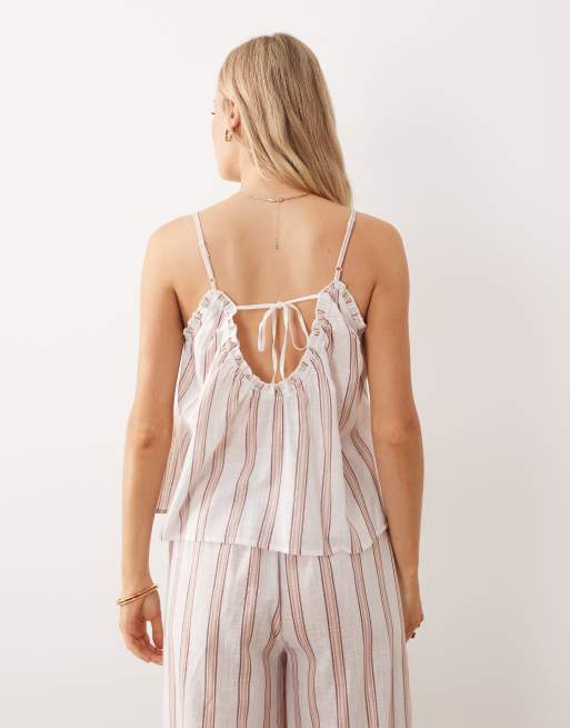 Iisla & Bird - Gestreepte cami strandtop in beige, deel van co-ord set, 4 van 4
