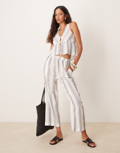 Iisla & Bird - Gestreepte strand-co-ord set in grijs - view 1