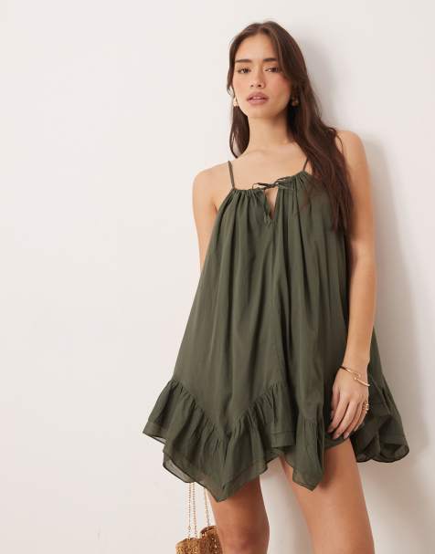 Iisla & Bird hanky hem mini dress in olive - view 1