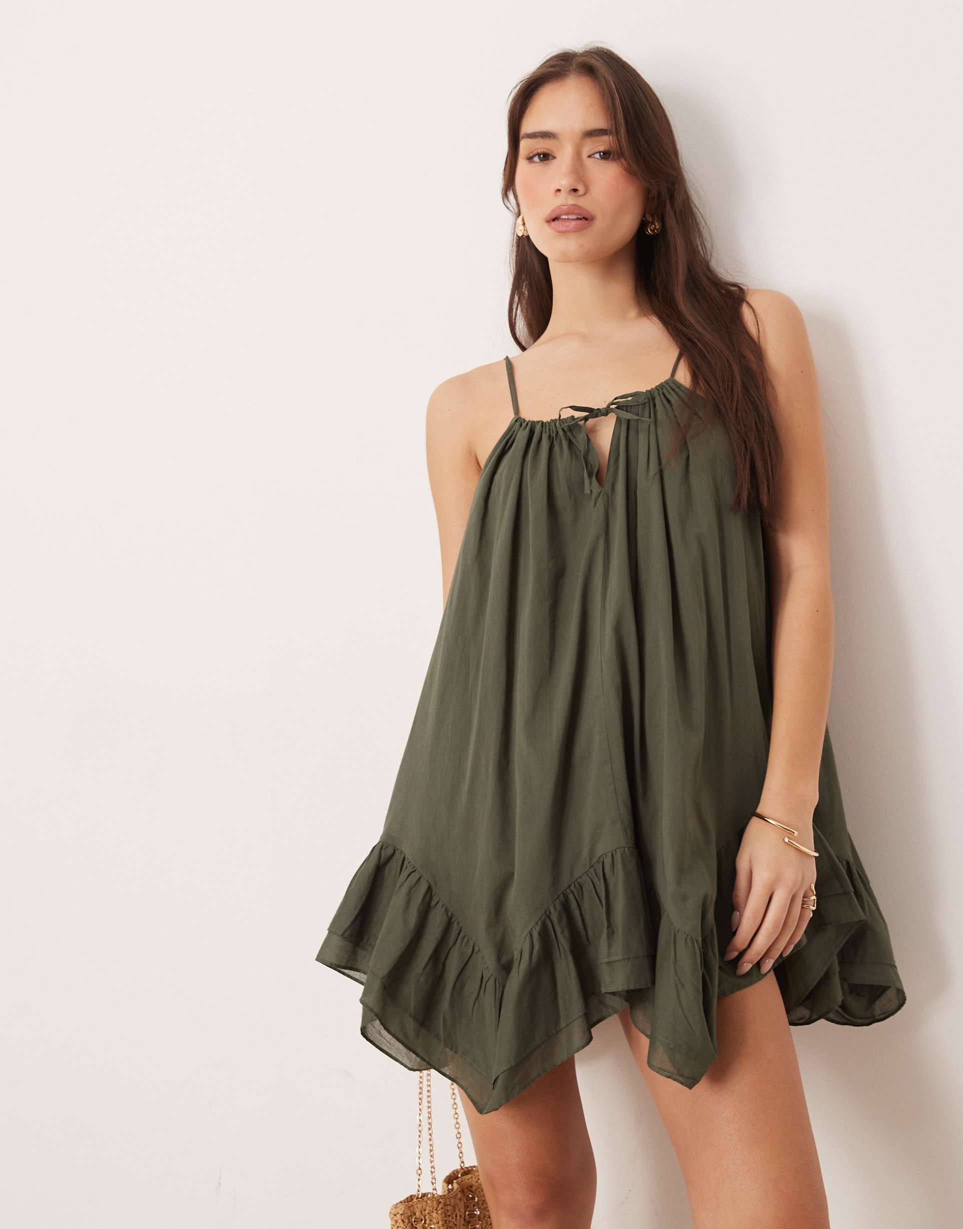 iisla & bird hanky hem mini dress in olive