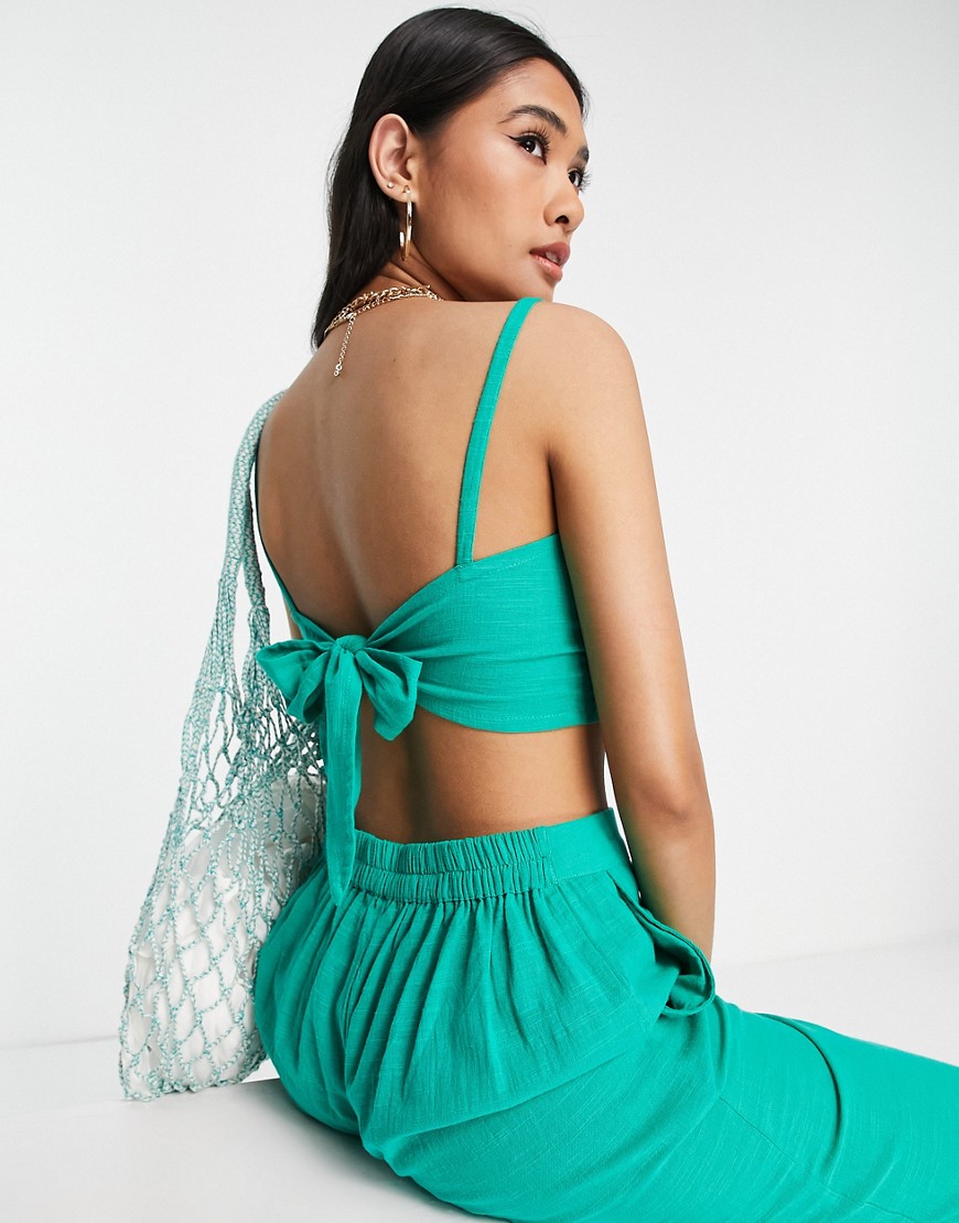 knot crop beach top in teal - part of a set-Green