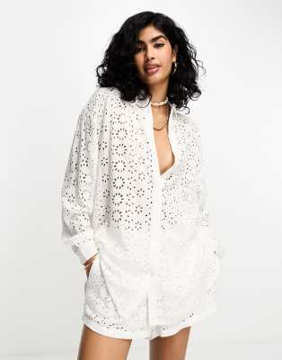 Iisla & Bird - Langærmet og hvid strandskjorte i broderie anglaise - Del af sæt 