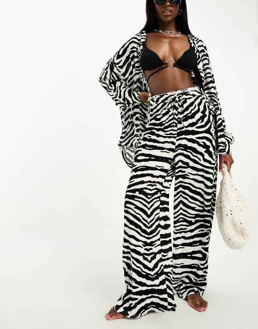 Iisla & Bird long sleeve beach shirt in black and white zebra print - part  of a set