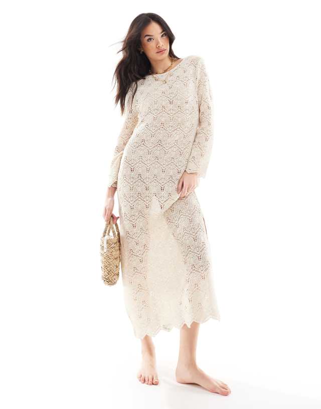 Iisla & Bird - long sleeve maxi crochet beach dress in cream