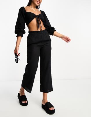 Iisla & Bird long sleeve tie front crop top in black - part of a set