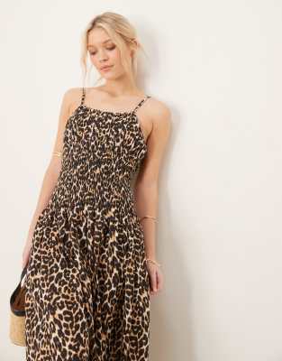 Iisla & Bird - Longline-Maxikleid für den Strand mit Raffung und Leopardenmuster-Bunt