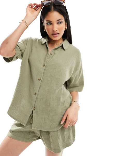 IIsla & Bird loose fit beach shirt co-ord in khaki - view 1