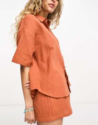 Iisla & Bird Loose Fit Beach Shirt In Rust - Part Of A Set-orange