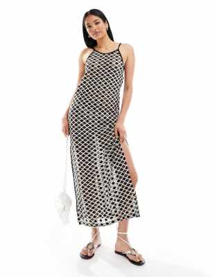 Iisla & Bird IIsla & Bird maxi crochet beach dress in black and white-Multi