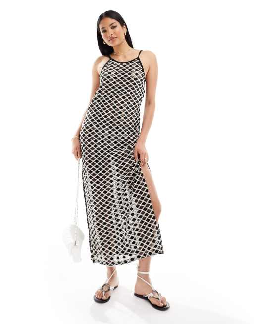 IIsla Bird maxi crochet beach dress in black and white