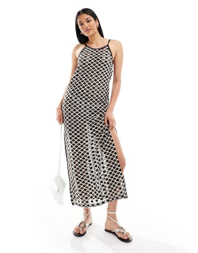 Iisla & Bird - maxi crochet beach dress in black and white