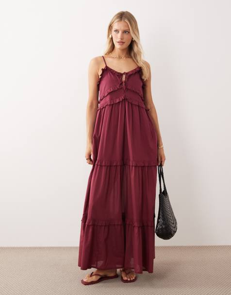 Iisla & Bird maxi ruffle beach dress in burgundy