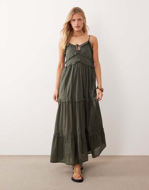 Iisla & Bird maxi ruffle beach dress in olive - view 1
