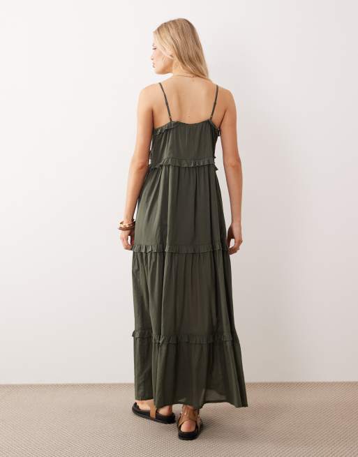 Iisla & Bird maxi ruffle beach dress in olive, 4 of 4
