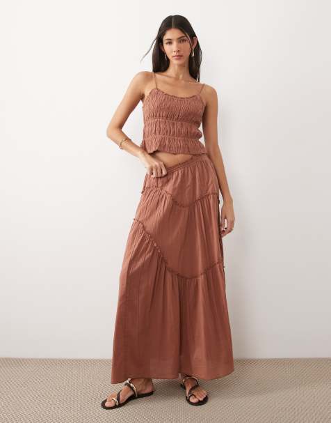 Iisla & Bird maxi ruffle skirt in mocha brown