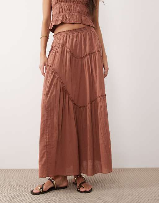 Iisla & Bird maxi ruffle skirt in mocha brown, 2 of 5