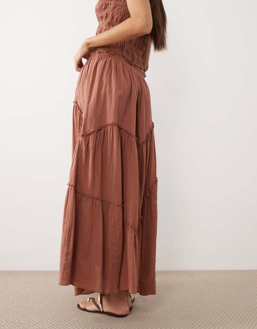 Iisla & Bird maxi ruffle skirt in mocha brown, 4 of 5
