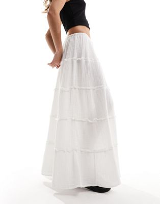 IIsla & Bird maxi ruffle tiered draw string beach skirt in white - ASOS Price Checker