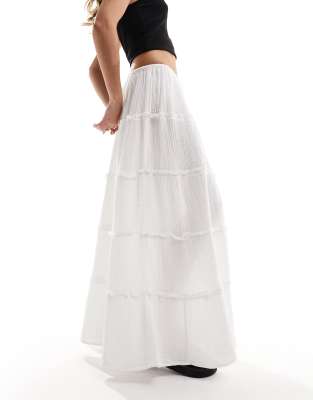 IIsla & Bird maxi ruffle tiered draw string beach skirt in white - ASOS Price Checker