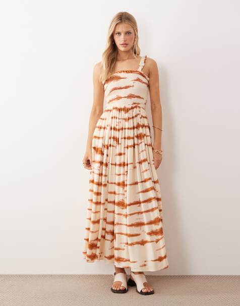 Iisla & Bird - Maxi strandjurk in tie-dye bruin en crème - view 1