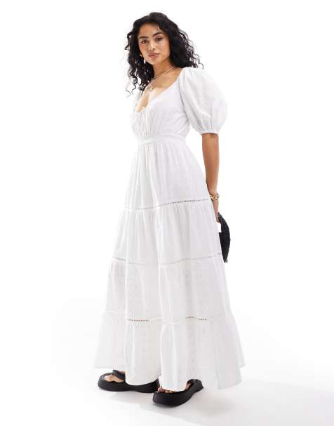 Iisla & Bird - Maxi strandjurk met pofmouwen en micro-broderie in wit - view 1