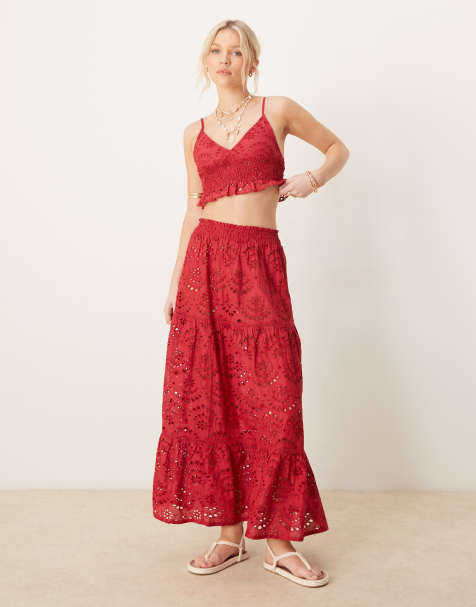 Iisla & Bird - Maxi-strandrok van broderie in rood - view 1