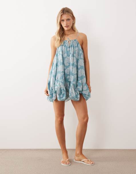 Iisla Bird - Mini jurk met paisley motief en zakdoekzoom in oudblauw - view 1