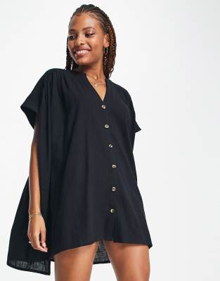 Iisla & Bird oversized beach box shirt in black