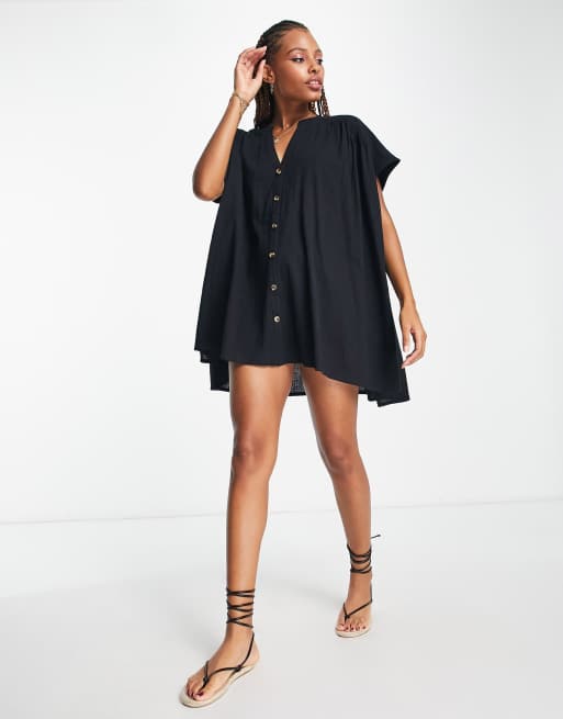 Iisla & Bird - Oversized og sort strandskjorte med firkantet pasform , 2 af 4