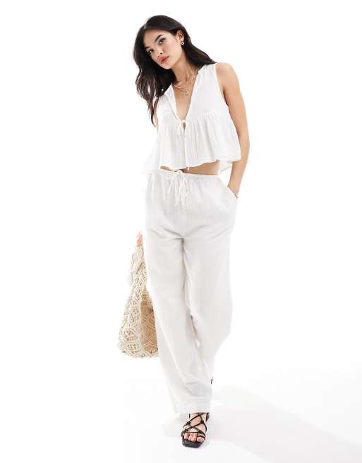 Iisla & Bird - Pantalon de plage d'ensemble à taille resserrée - Blanc