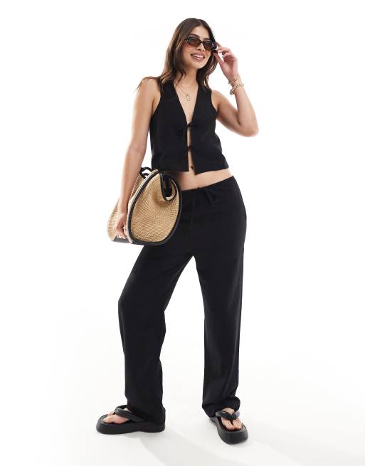 Iisla & Bird - Pantalon de plage d'ensemble coupe ajustée avec taille à cordon de serrage - Noir