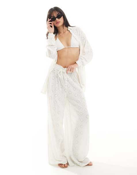 Iisla & Bird - Pantalon d'ensemble de plage en broderie anglaise - Crème - view 1