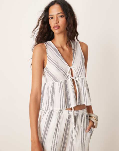 Iisla & Bird stripe beach waist coat co-ord in grey