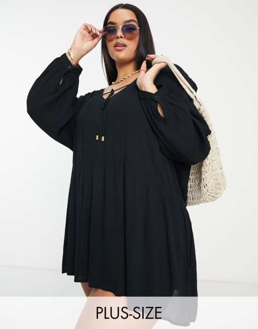 Iisla & Bird Plus – Exklusiv – Ausgestelltes, kurzes Strandsommerkleid in Schwarz  
