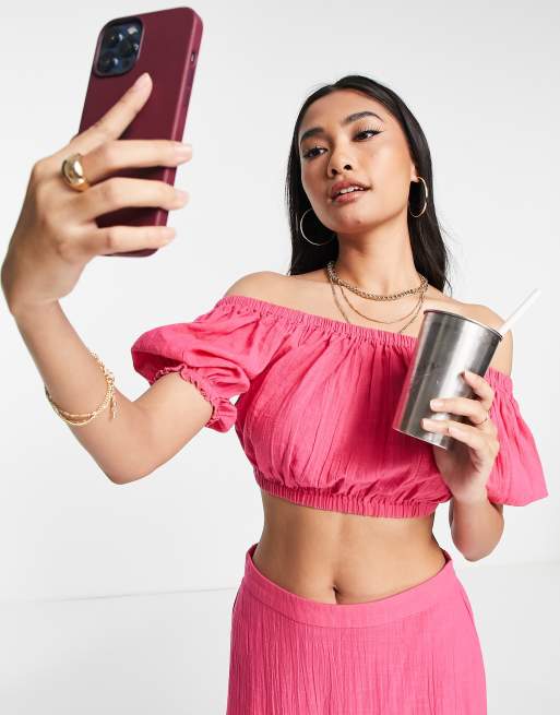 Iisla & Bird puff sleeve crop top in pink  
