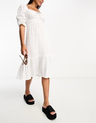 IIsla & Bird puff sleeve midi beach summer dress in white