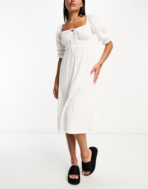 Iisla & Bird puff sleeve midi beach summer dress in white , 3 of 4
