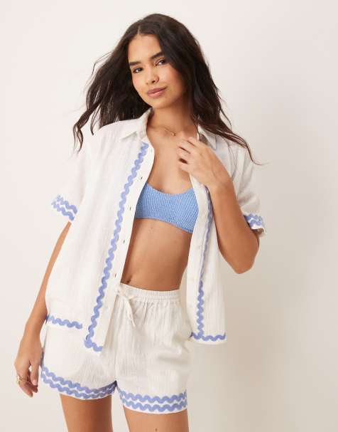 Iisla & Bird ric rac trim beach short in white - part of a set - view 1