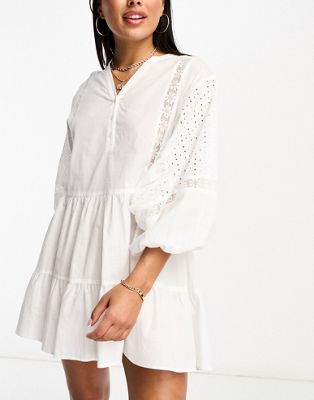 IIsla & Bird volume broiderie mini beach summer dress in white  - ASOS Price Checker