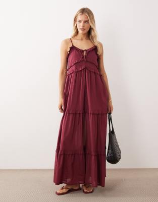 Robe longue de plage à volants - Bordeaux-Rouge 34