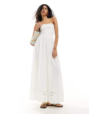 Iisla & Bird ruched bandeau micro broderie maxi beach dress in white φωτογραφία