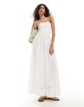 [Iisla & Bird] Iisla & Bird ruched bandeau micro broderie maxi beach dress in white 18 White