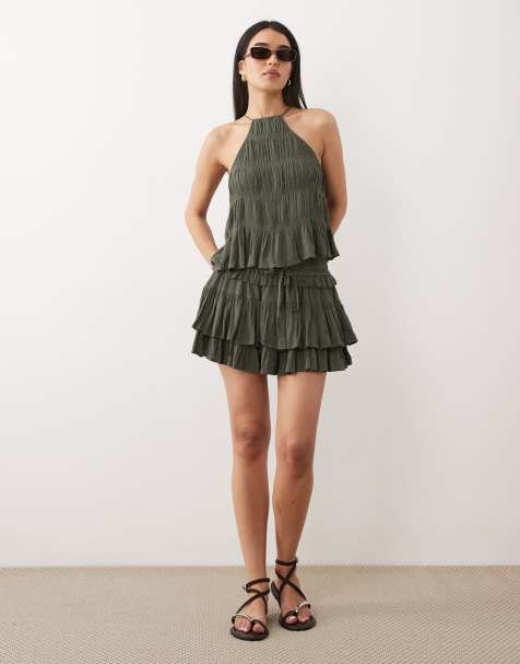 Iisla & Bird ruched beach co-ord in olive - view 1