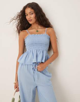 Iisla & Bird Iisla & Bird ruffle beach top co-ord in blue