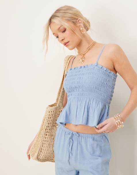 Iisla & Bird ruffle beach top co-ord in blue - view 1