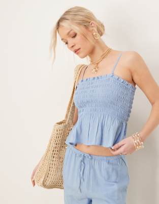ruffle beach top in blue - part of a set