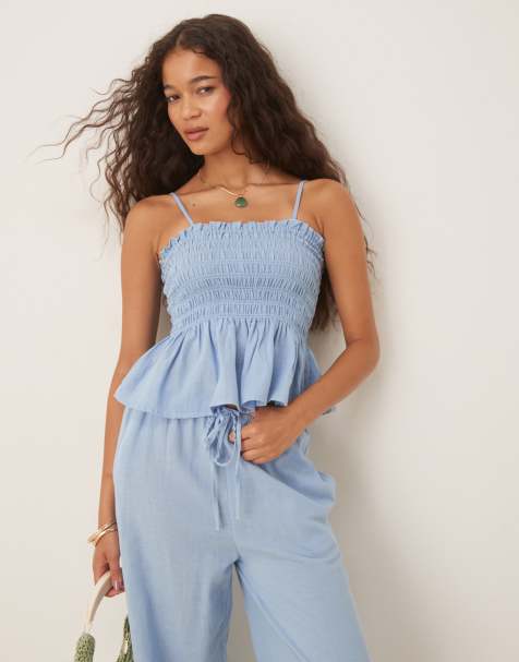 Iisla & Bird ruffle beach top co-ord in blue